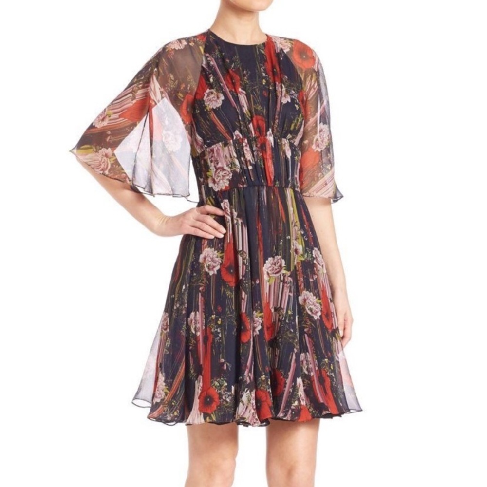 Jason Wu Floral Poppy Cape Dress. 100% Silk. Made in USA. Size 8.